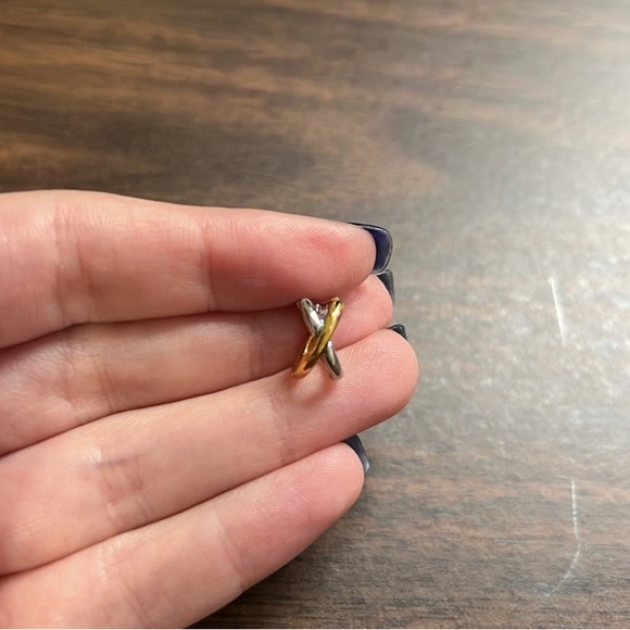 Two Tone X Huggie Earrings - Picture 2 of 3